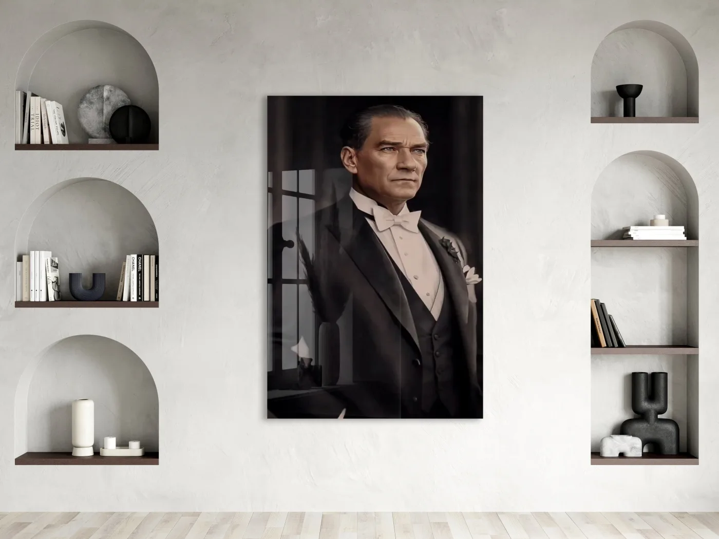 Atatürk Fraklı Cam Tablo – Klasik ve Asil Liderlik Temalı Premium Cam Duvar Tablosu -PeonyAta063 — görsel 3