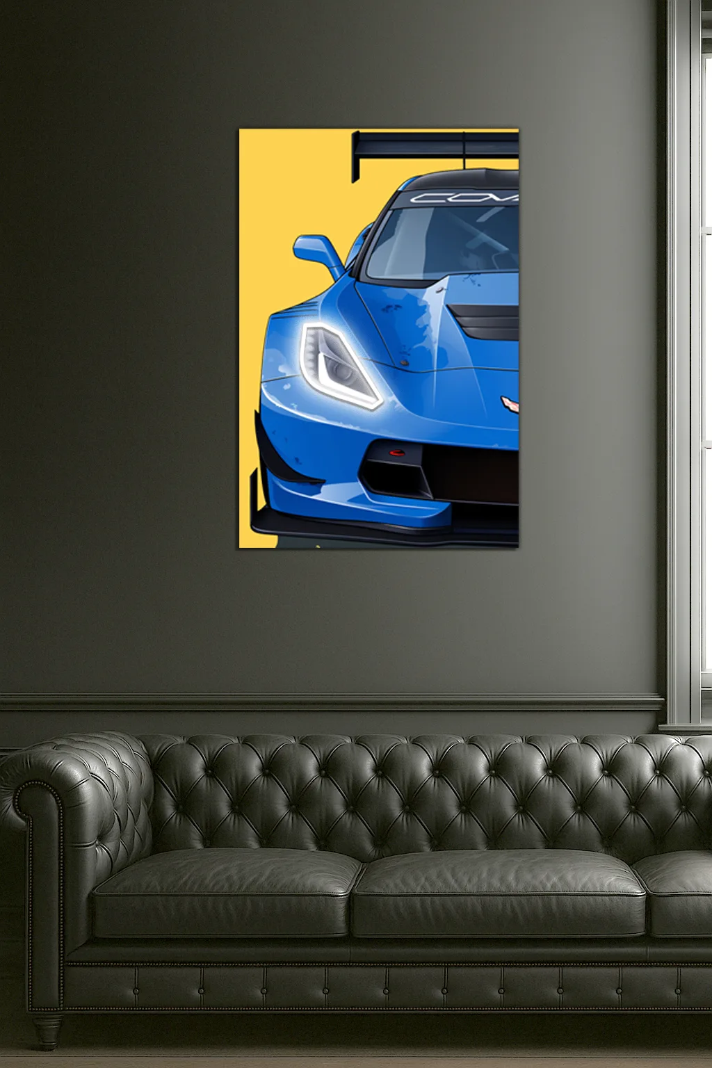 Mavi Corvette Tarzı Yarış Araba UV Baskı Neon Duvar Dekoru | Pleksi Işıklı Spor Araba Tablo | Modern Ev Dekoru — görsel 5