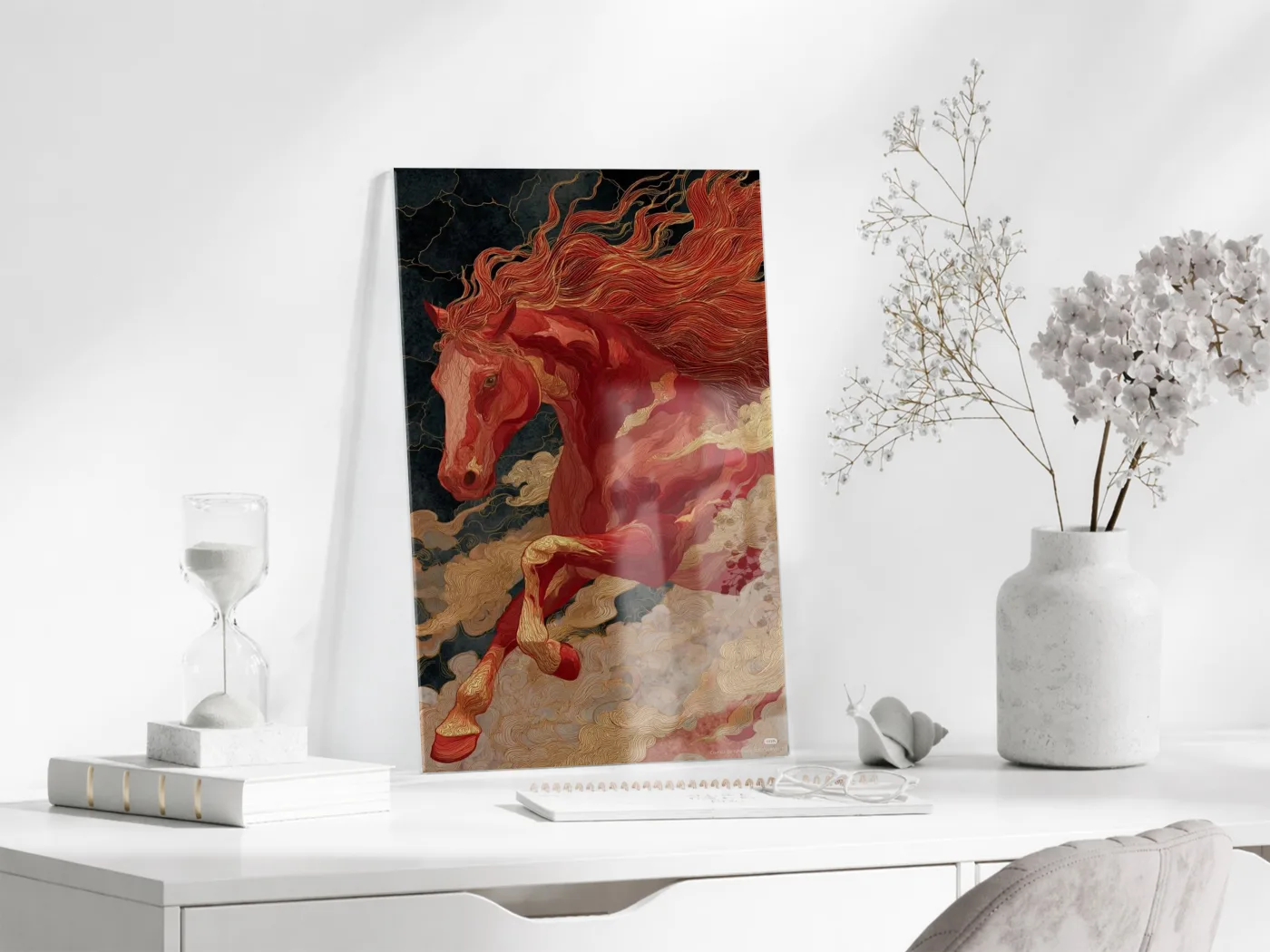 “Kızıl Rüzgâr” – Mitolojik At Figürlü Cam Tablo - Peony068 — görsel 4