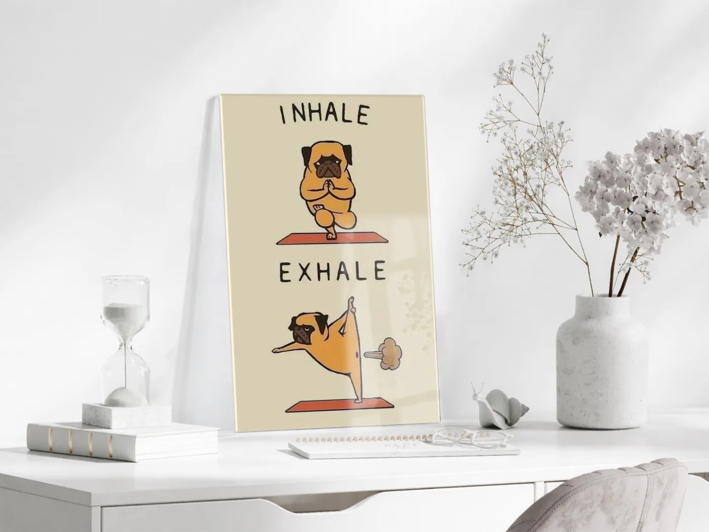 Yoga Yapan Pug Cam Tablo – Mizahi ve Eğlenceli Duvar Dekoru - Peony095 — görsel 4