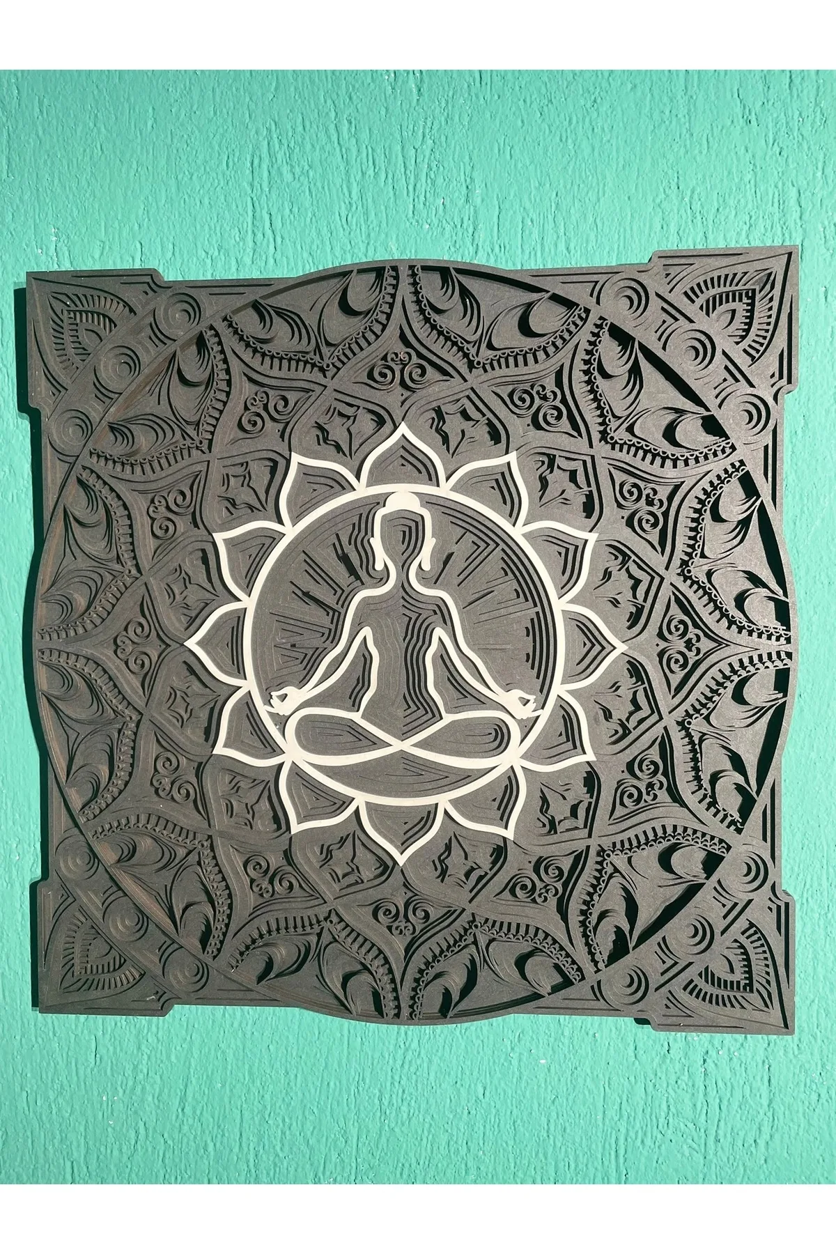 Lotus Mandala Duvar Dekoru - El Yapımı 6 Katmanlı Meditasyon Temalı Ahşap Tablo — görsel 3