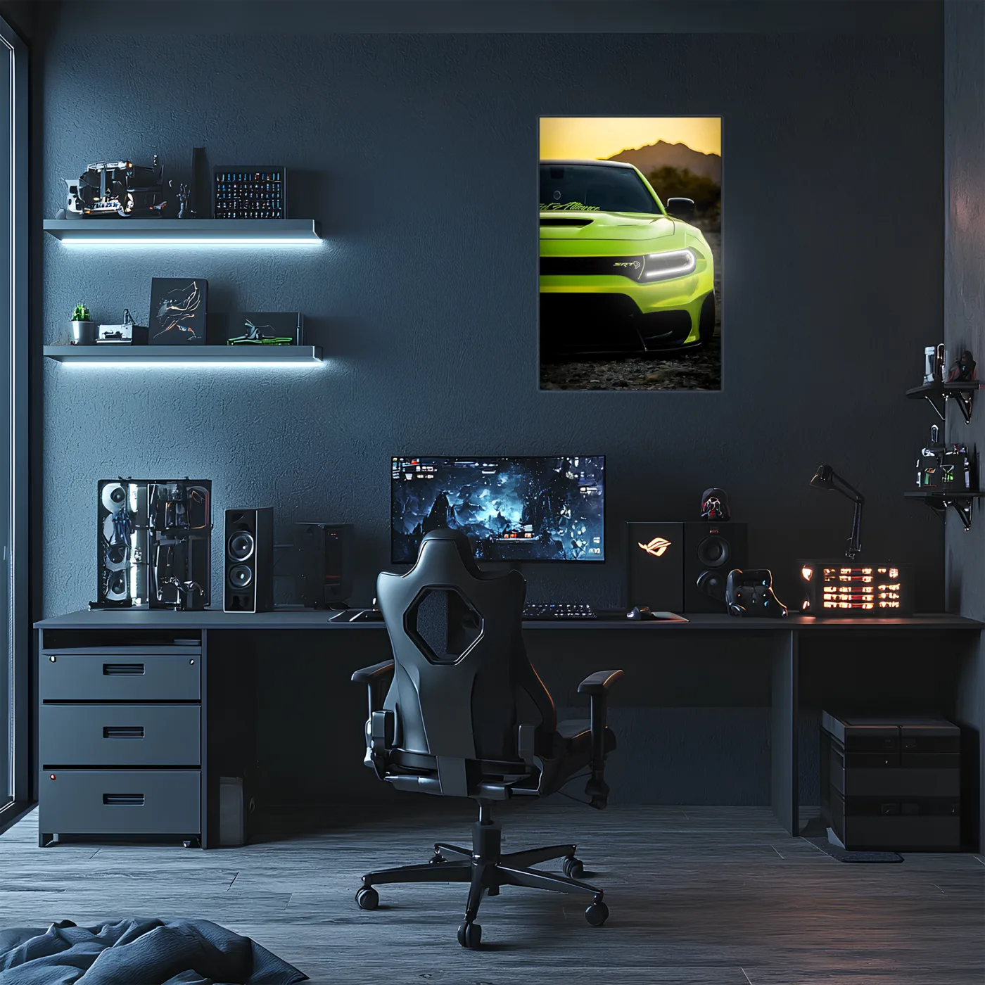 Yeşil SRT Tarzı UV Baskı Neon Duvar Dekoru | Pleksi Işıklı Muscle Car Tablo | Gamer Room Duvar Sanatı — görsel 2