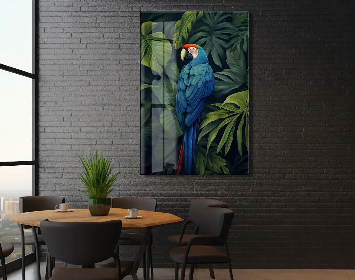 Tropikal Papağan Cam Duvar Tablosu – Yeşil Yapraklı Modern Tasarım - Peony119 — görsel 6