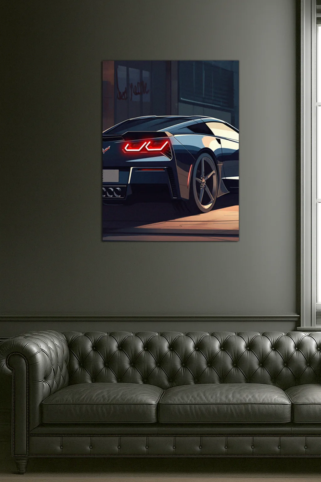 Siyah Corvette Tarzı UV Baskı Neon Duvar Dekoru | Pleksi Işıklı Süper Araba Tablo | Modern Ev ve Ofis Dekoru — görsel 5