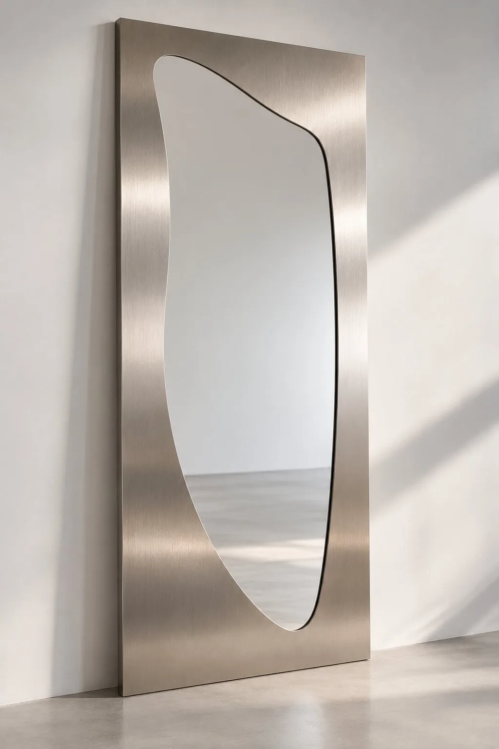 Vega | Paslanmaz Çelik Boy Aynası – 60x160 cm Fırçalı Çelik Çerçeveli Asimetrik Tam Boy Dekoratif Duvar Aynası 2 cm Apkant Modern Tasarım — görsel 1
