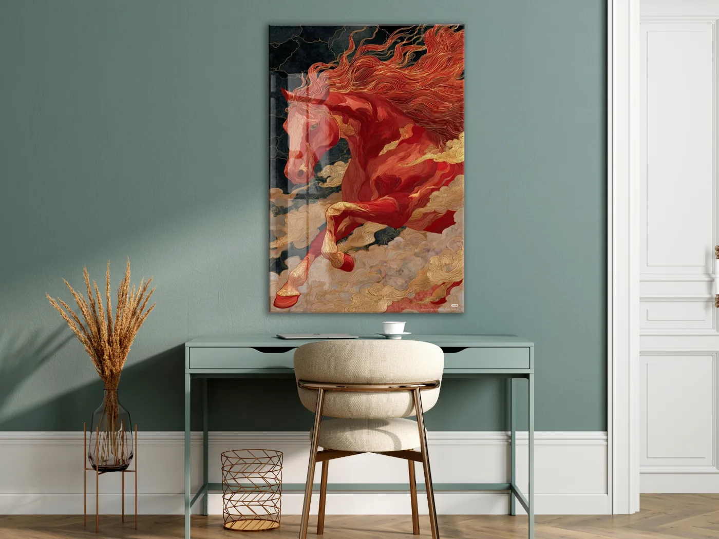 “Kızıl Rüzgâr” – Mitolojik At Figürlü Cam Tablo - Peony068 — görsel 7