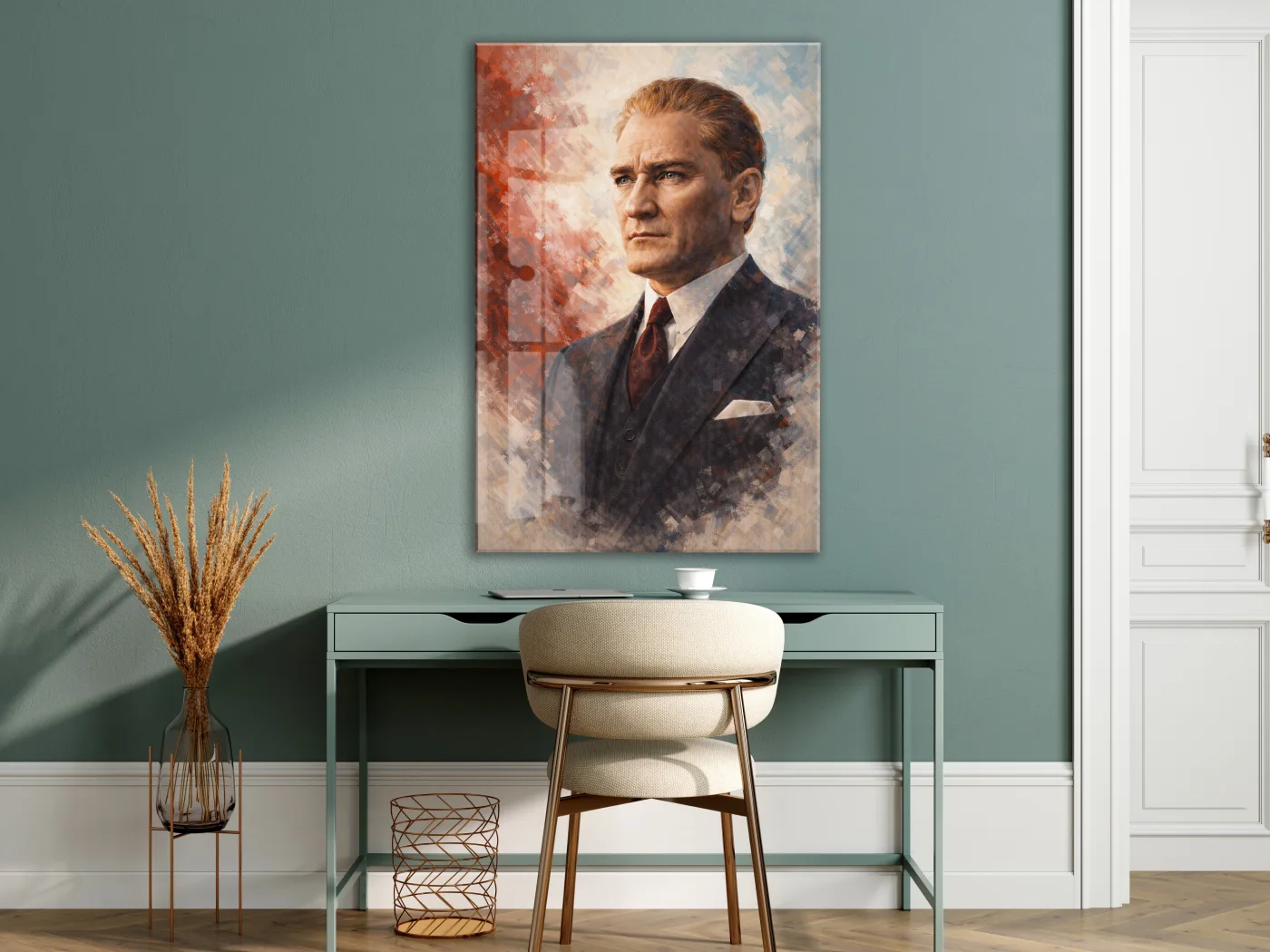 Atatürk Portresi Cam Baskı Tablo | Modern Sanatsal Stil, 4mm Temperli Cam, Yüksek Çözünürlüklü UV Baskı, Ofis ve Salon Duvar Dekoru PeonyAta039 — görsel 6