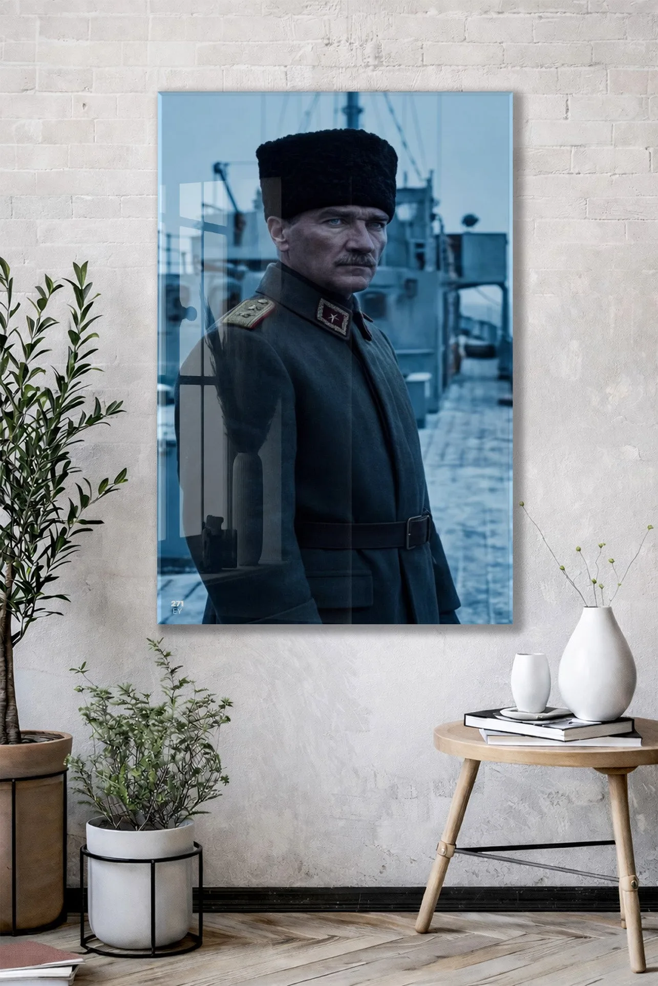 Atatürk Askerî Üniformalı Cam Tablo – Cephe ve Liderlik Temalı Premium Cam Duvar Tablosu -PeonyAta065 — görsel 2