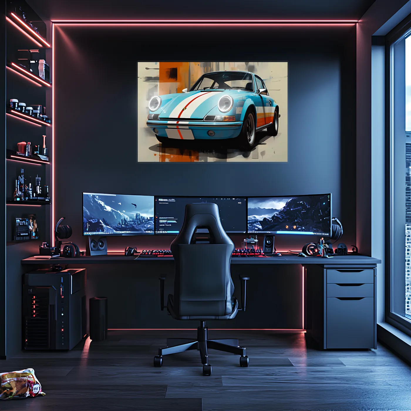 Mavi Retro Yarış Araba UV Baskı Neon Duvar Dekoru | Pleksi Işıklı Tablo | Gamer Room Duvar Sanatı — görsel 4
