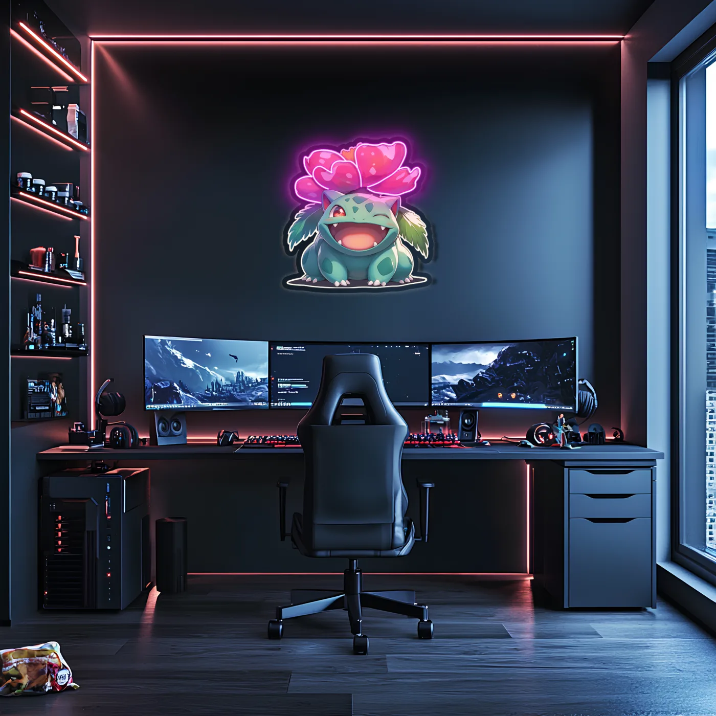 Venusaur Neon Duvar Dekoru | Renkli Çiçekli Pokémon Temalı Işıklı LED Tablo | Pleksi UV Baskı Neon Sanatı — görsel 4