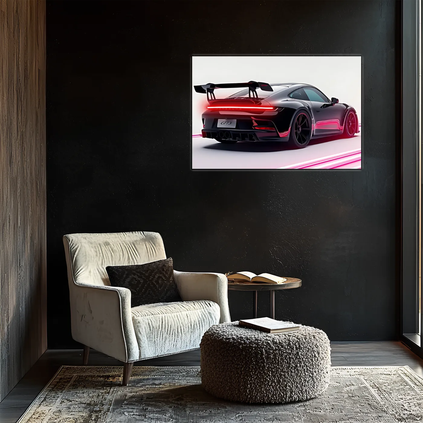 Siyah GT Spor Araba UV Baskı Neon Duvar Dekoru | Pleksi Işıklı Duvar Tablosu | Modern Ev ve Ofis Dekoru — görsel 2