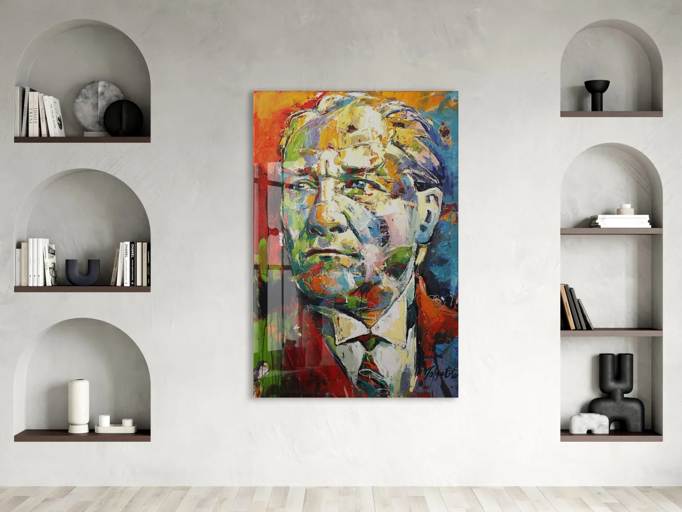 Sanatsal Mustafa Kemal Atatürk Portre Cam Tablo | Premium UV Baskılı Temperli Cam -PeonyAta1328 — görsel 2