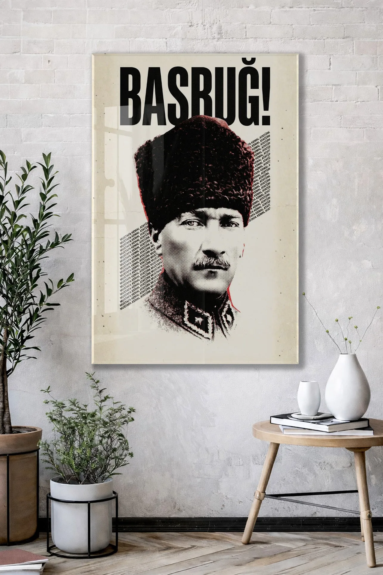 Başbuğ Mustafa Kemal Atatürk Cam Tablo – Modern Tipografik Atatürk Portre Duvar Dekoru -PeonyAta070 — görsel 2