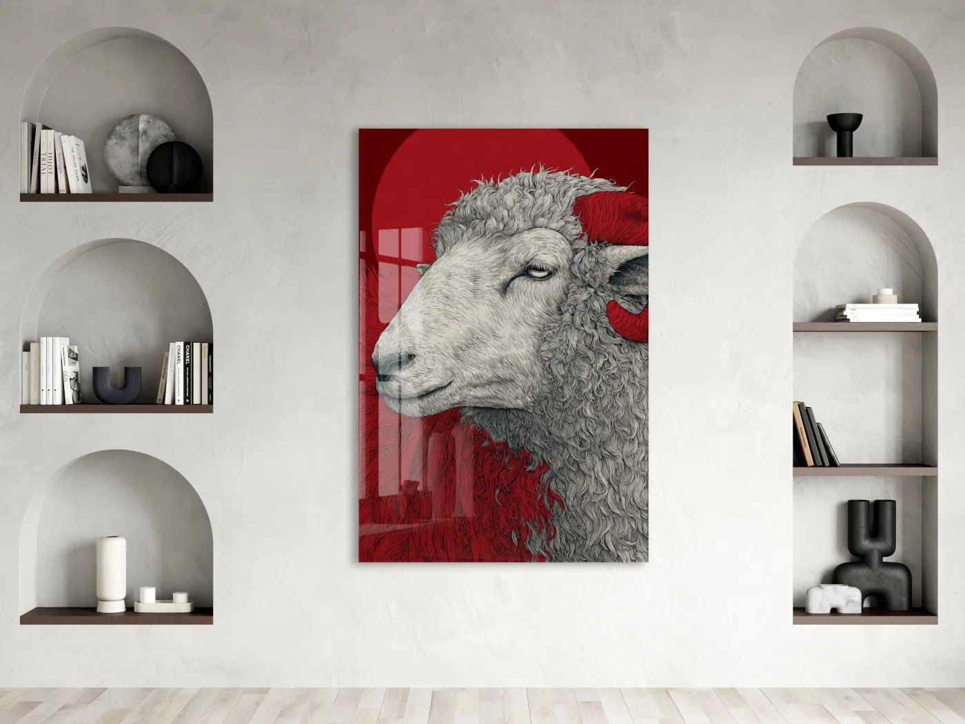 Lider Ruhlu Koç Cam Tablo – Modern Sanat Tarzı Kırmızı Duvar Dekoru - Peony078 — görsel 3