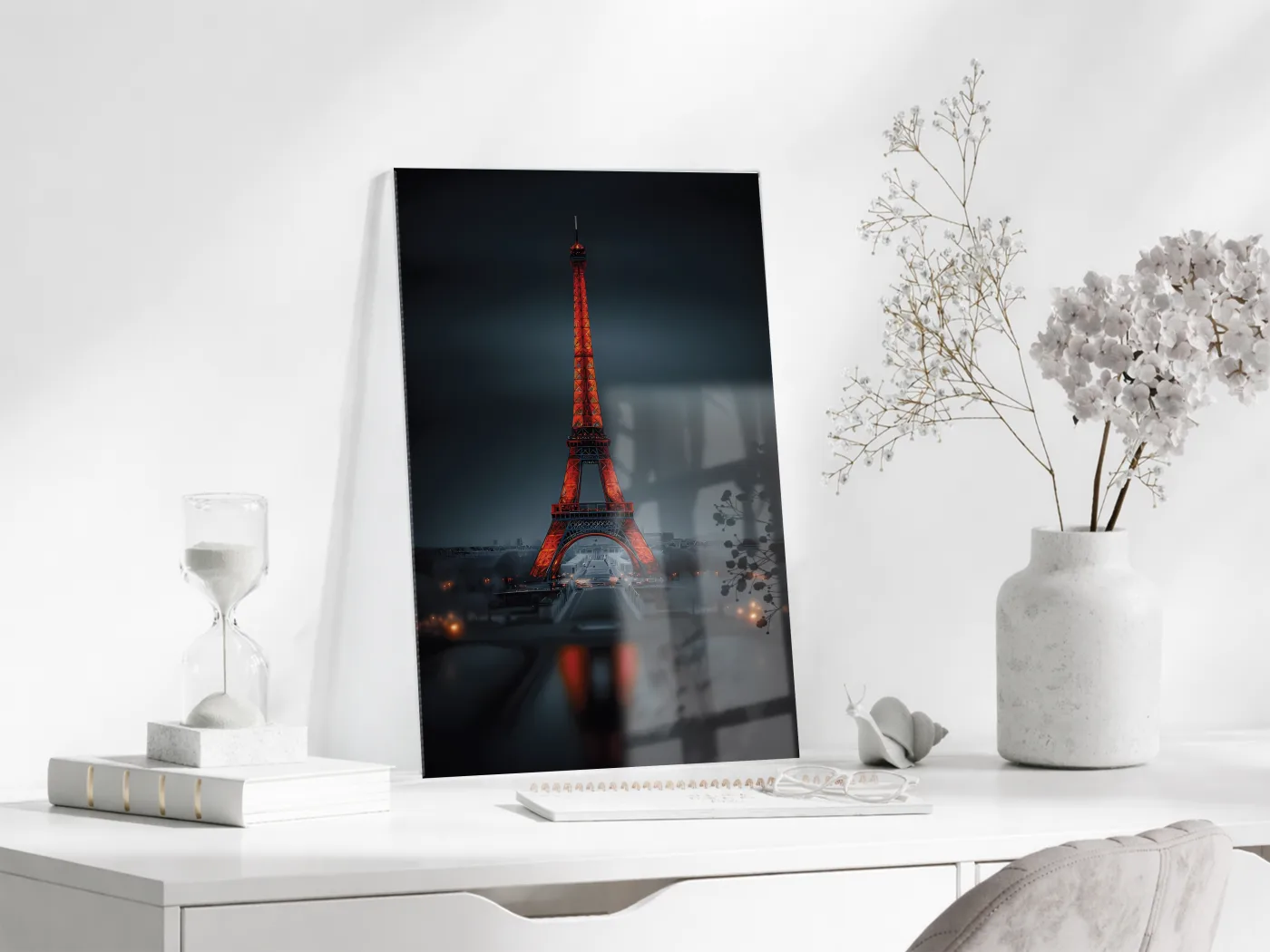 Eiffel Tower Night Glass Wall Art – Premium Tempered Glass Print - Peony045 — görsel 4
