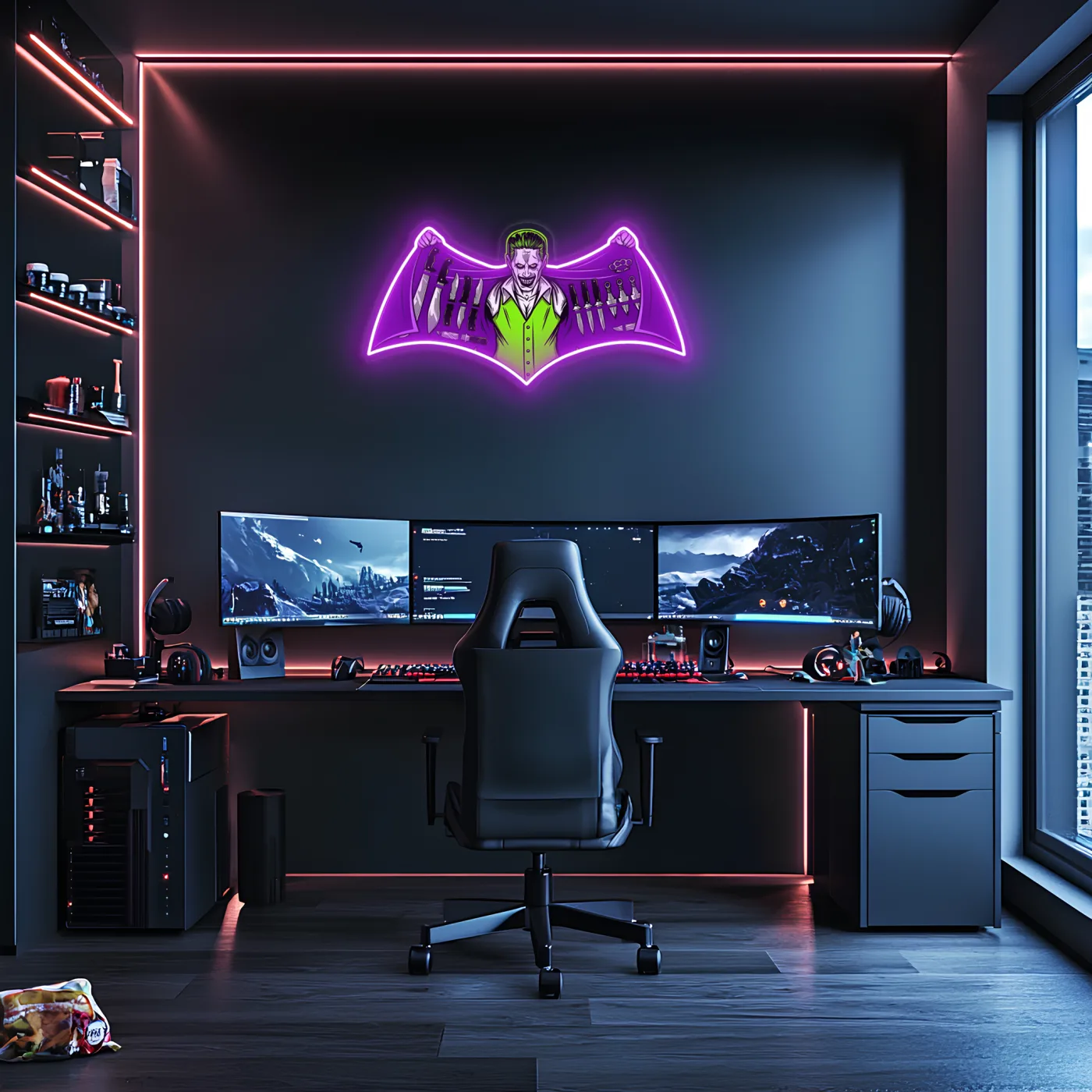 Joker Temalı Neon Duvar Dekoru | Mor Yeşil Pleksi UV Baskı LED Tablo | Oyun Odası ve Koleksiyon Alanı İçin Işıklı Duvar Sanatı — görsel 4