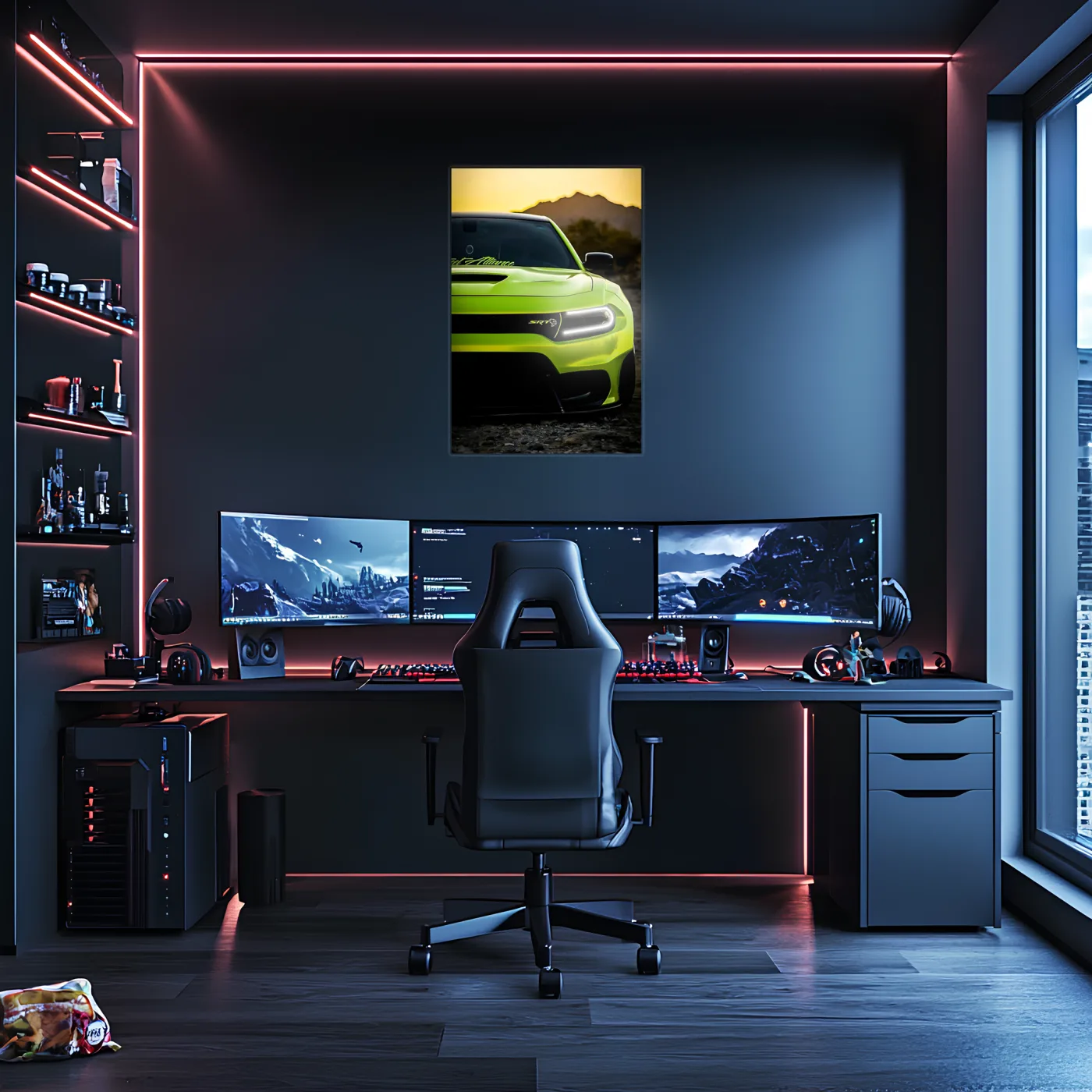Yeşil SRT Tarzı UV Baskı Neon Duvar Dekoru | Pleksi Işıklı Muscle Car Tablo | Gamer Room Duvar Sanatı — görsel 4