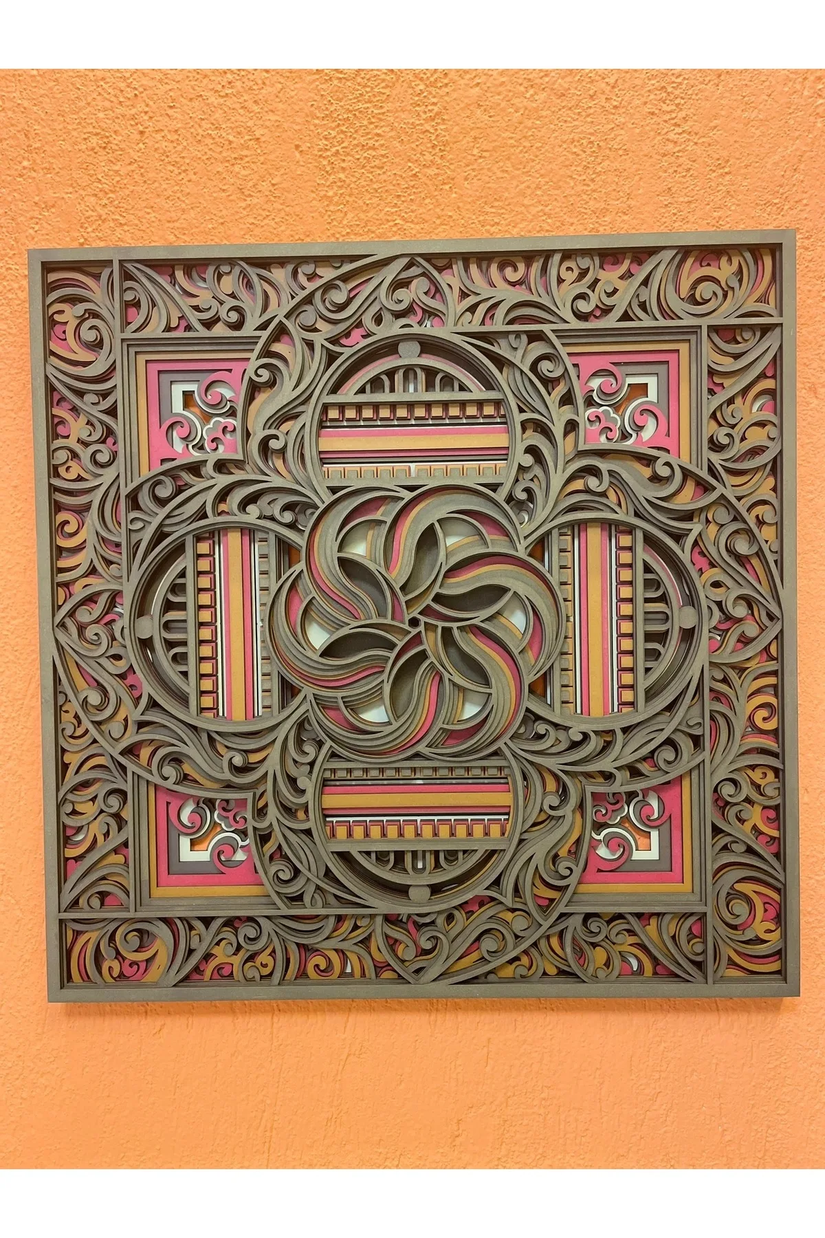 Mandala Ahşap Duvar Tablosu | 8 Katmanlı Lazer Kesim | El Boyaması Katmanlı Dekor — görsel 1