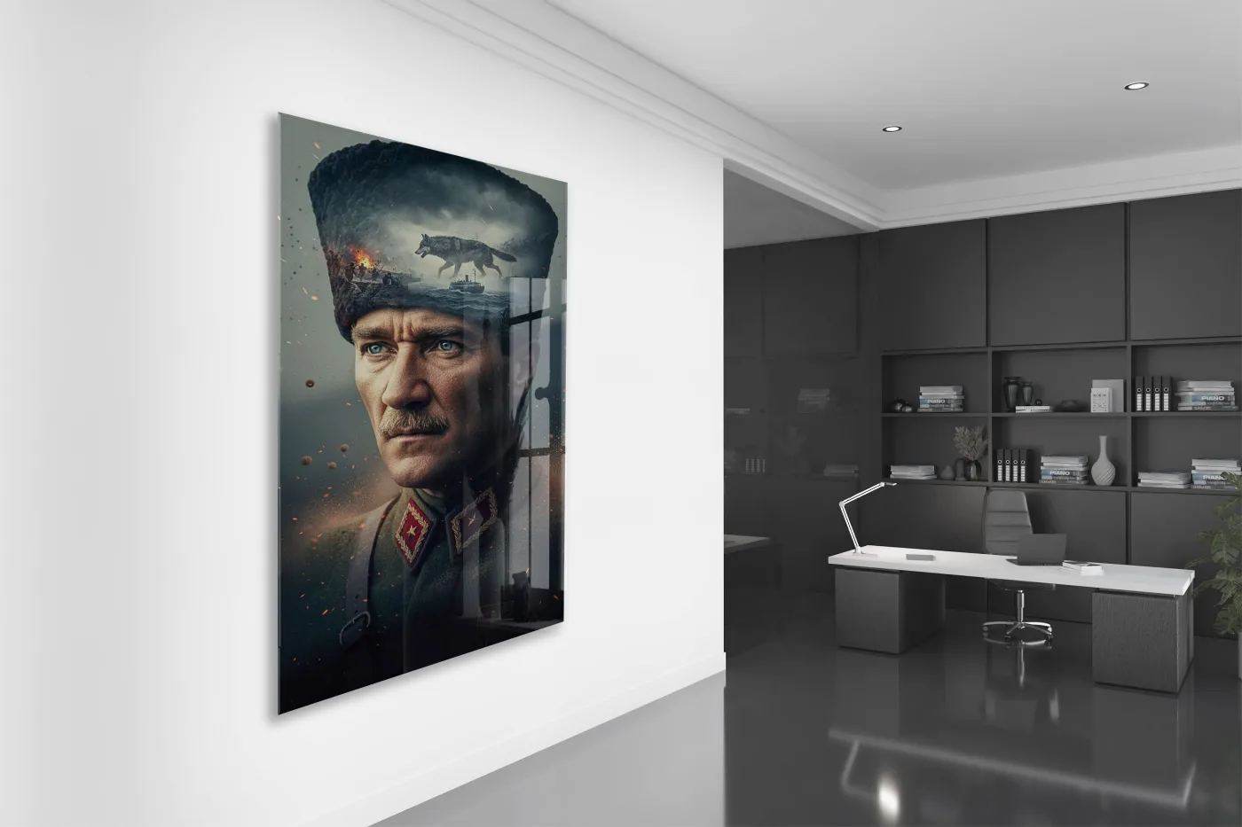 Atatürk Askeri Portre Cam Tablo – Kurtuluş Savaşı ve Liderlik Temalı 4 mm Temperli Cam -PeonyAta055 — görsel 5
