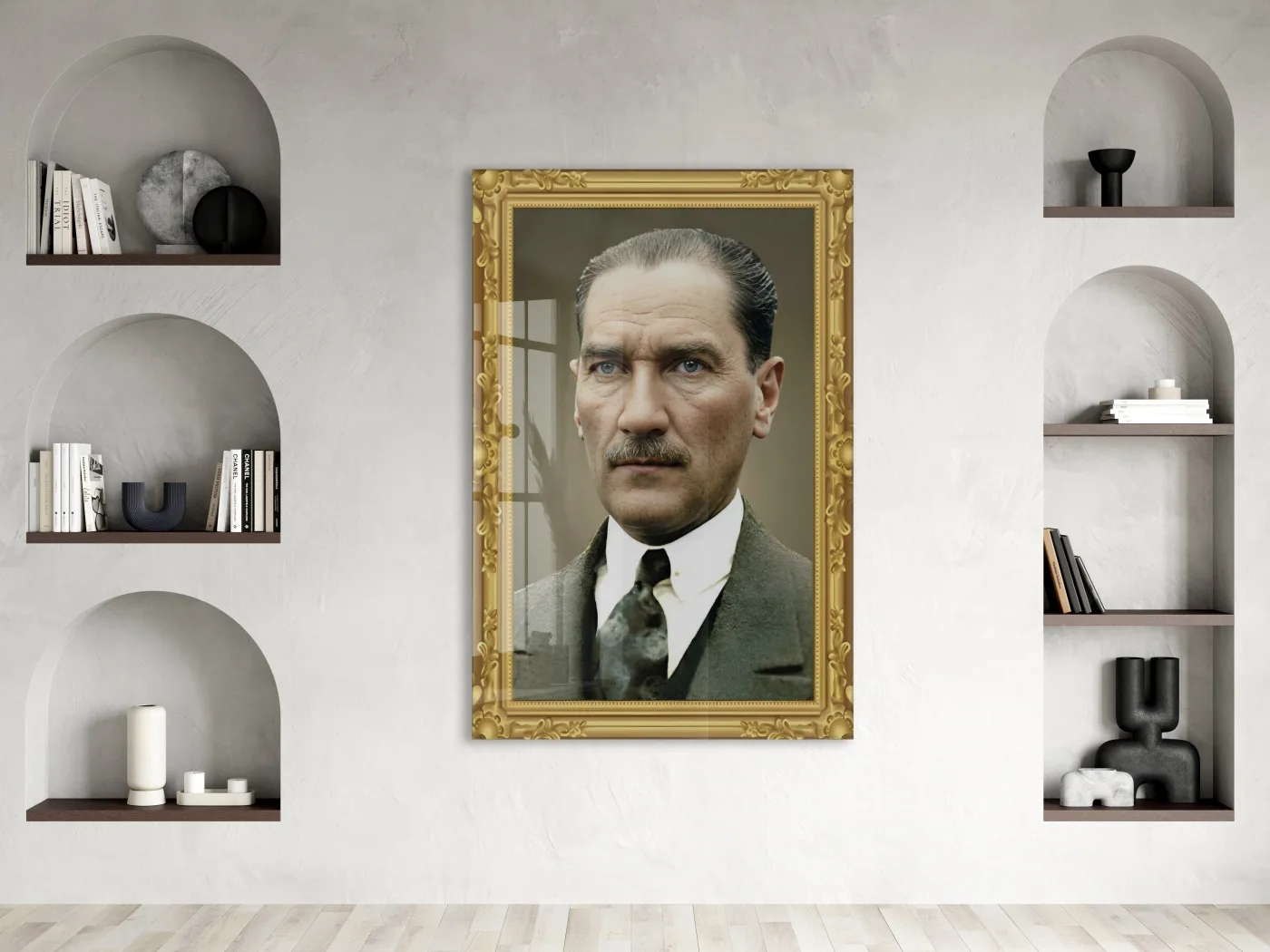 Mustafa Kemal Atatürk Klasik Portre Cam Tablo | Altın Çerçeve Görünümlü 4 mm Temperli UV Baskılı -PeonyAta1311 — görsel 2