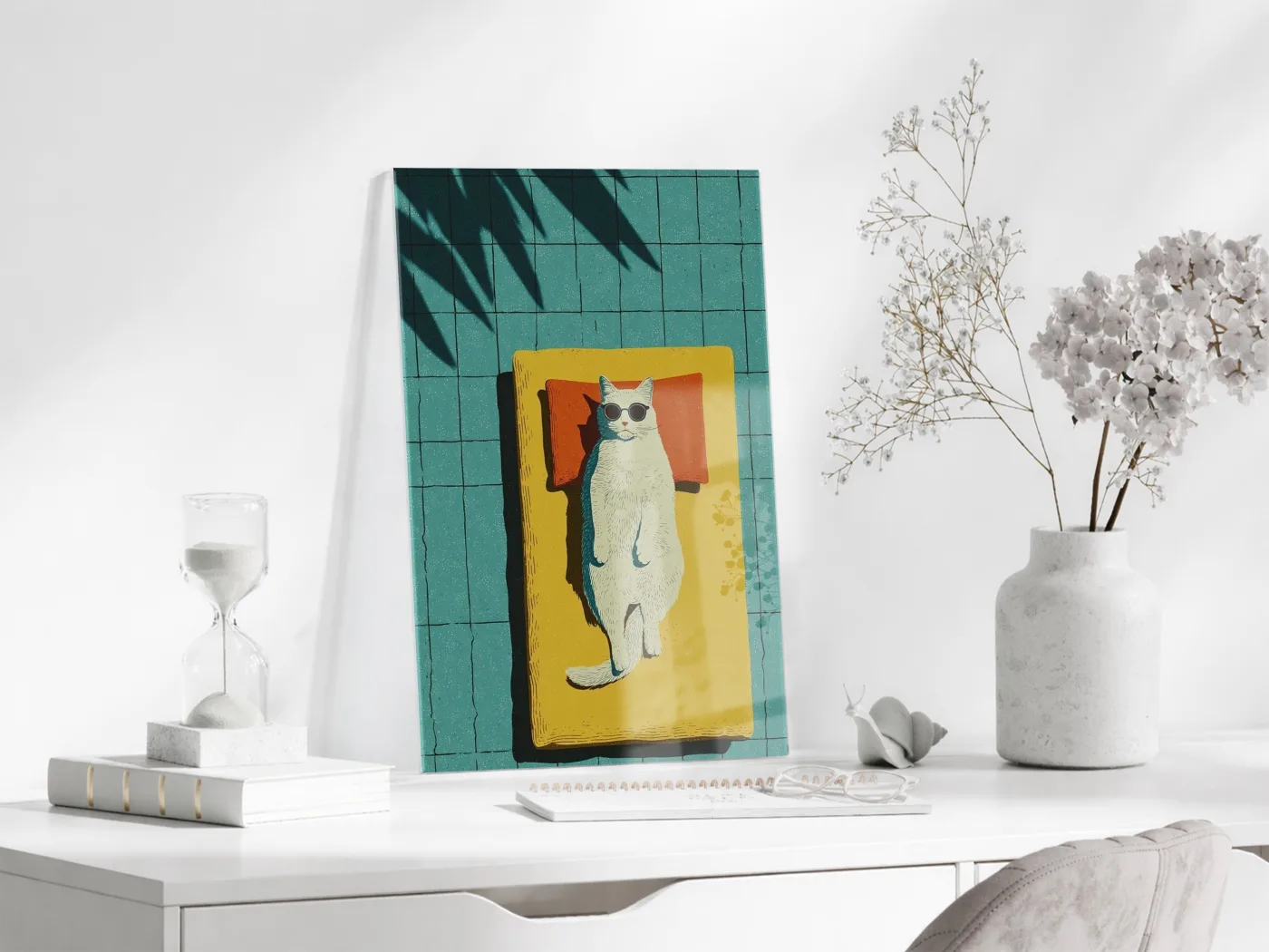 Güneşlenen Gözlüklü Kedi Duvar Tablosu – Modern ve Eğlenceli Tasarım - Peony124 — görsel 4