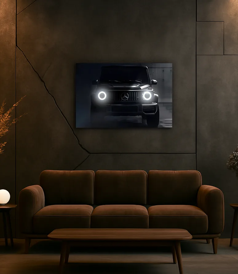 Siyah SUV Araba UV Baskı Neon Duvar Dekoru | Lüks Otomobil Pleksi Tablo | Modern Salon ve Ofis Duvar Sanatı — görsel 2