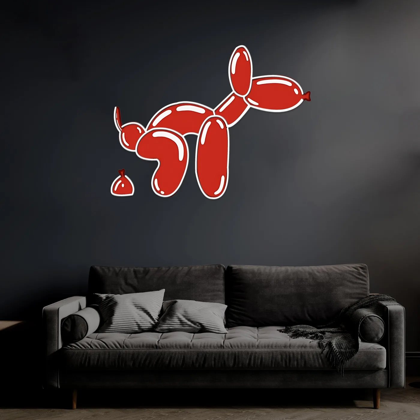 Balon Köpek Neon Duvar Dekoru | Modern Sanat Tarzı Işıklı Pleksi Tablo | Mizahi Ev Dekoru — görsel 7