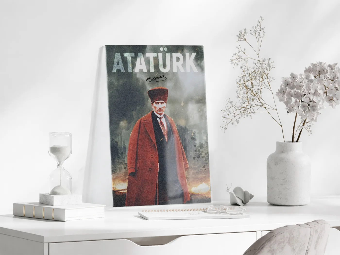 Mustafa Kemal Atatürk – Modern Poster Tarzı Cam Duvar Dekoru-PeonyAta078 — görsel 4
