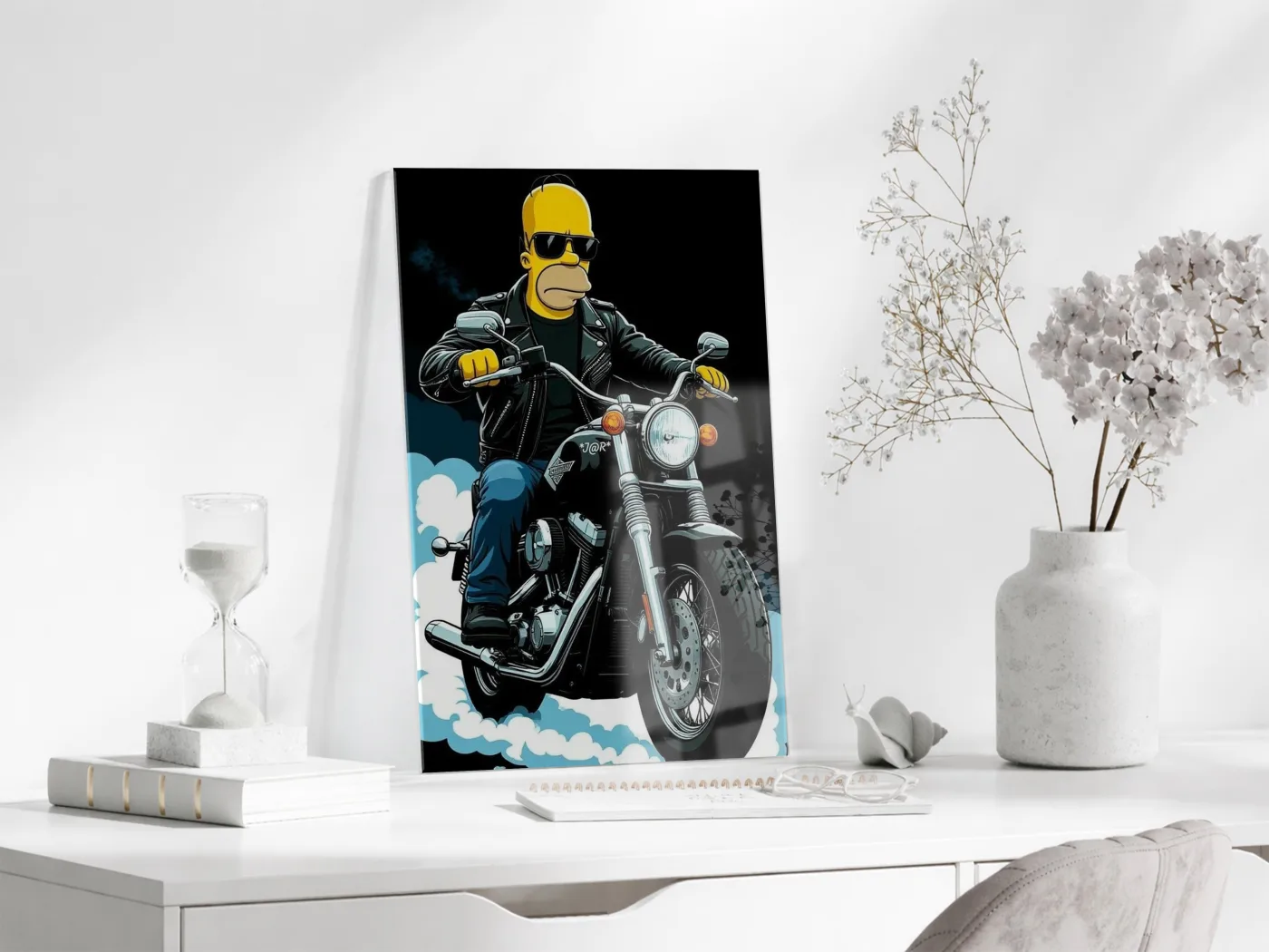 Homer Simpson Harley Tarzı Motor Cam Duvar Tablosu – Modern Erkek Odası Dekoru- Peony111 — görsel 4