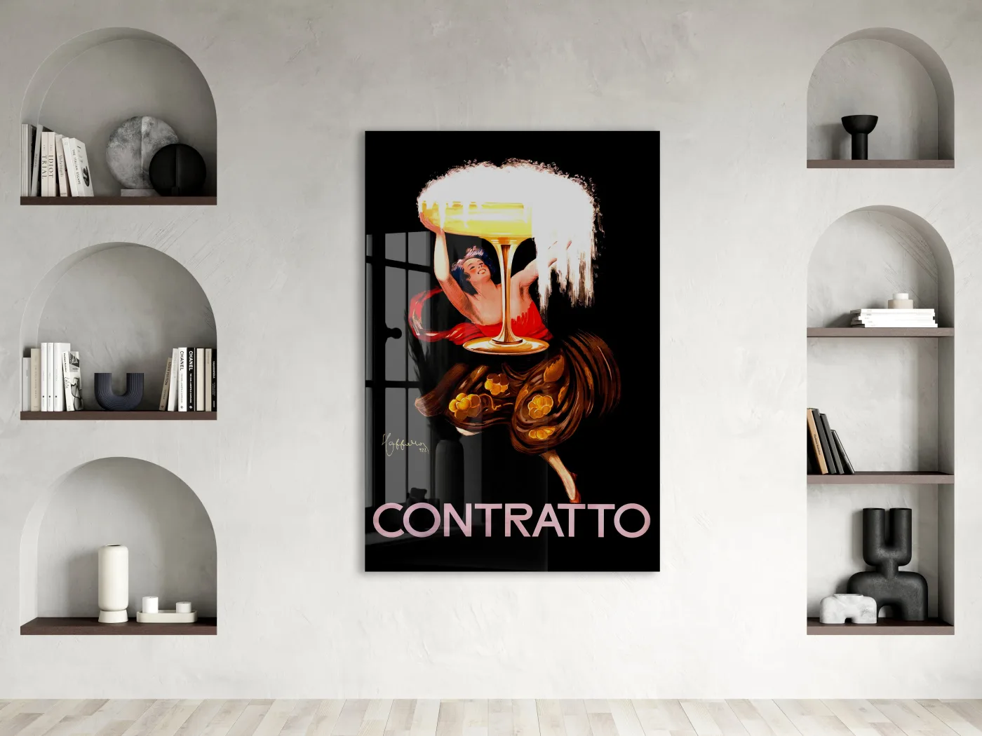 Contratto Vintage Cam Tablo | Art Deco Kokteyl Posteri UV Baskılı Temperli Cam Duvar Dekoru - Peony153 — görsel 2