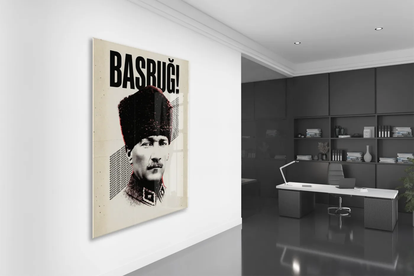 Başbuğ Mustafa Kemal Atatürk Cam Tablo – Modern Tipografik Atatürk Portre Duvar Dekoru -PeonyAta070 — görsel 5