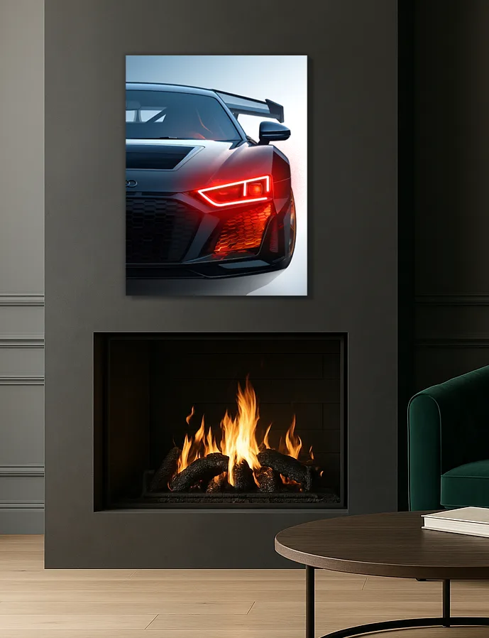 Siyah Audi R Tarzı UV Baskı Neon Duvar Dekoru | Pleksi Işıklı Spor Araba Tablo | Modern Ev ve Ofis Dekoru — görsel 3