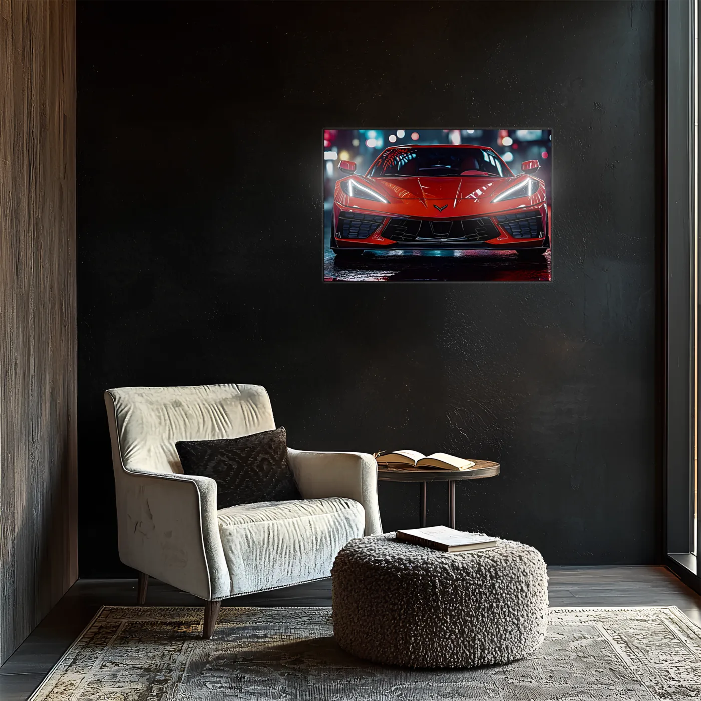 Kırmızı Corvette Tarzı UV Baskı Neon Duvar Dekoru | Pleksi Işıklı Spor Araba Tablo | Gamer Room Duvar Sanatı — görsel 5