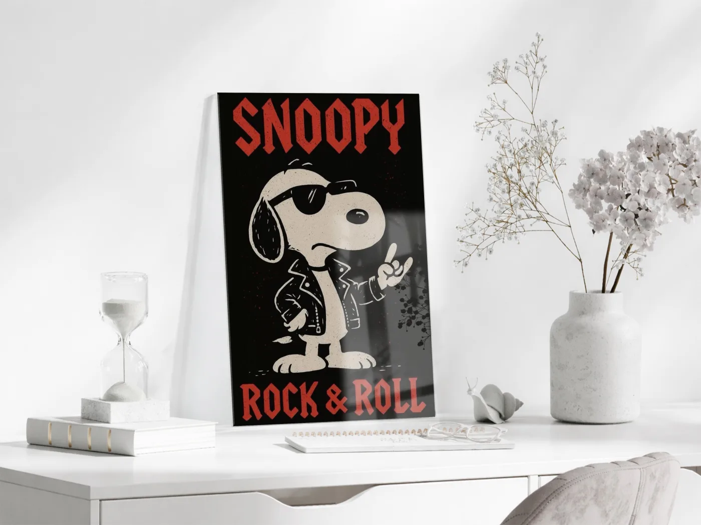 Snoopy Rock & Roll Tasarım Cam Tablo – Genç Odası Duvar Dekoru - Peony108 — görsel 4