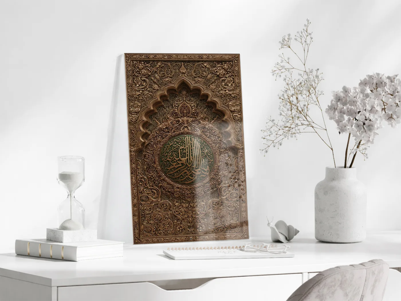 Klasik Hat Sanatlı Ayet Yazılı Cam Tablo – Mihrab Formlu İslami Duvar Dekoru - PeonyDini146 — görsel 6