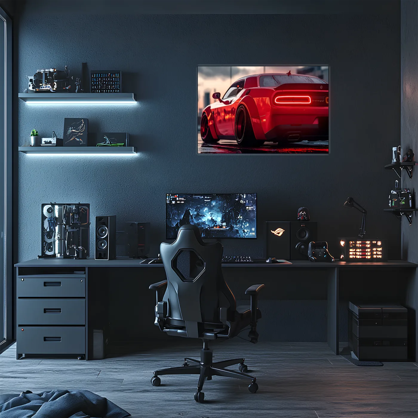 Kırmızı Muscle Car UV Baskı Neon Duvar Dekoru | Pleksi Işıklı Spor Araba Tablo | Modern Ev ve Ofis Dekoru — görsel 3