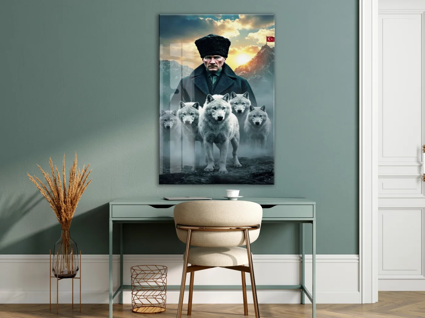 Atatürk ve Kurtlar Cam Baskı Tablo | Güç ve Liderlik Temalı Modern Sanatsal Duvar Dekoru, 4mm Temperli Cam, Yüksek Çözünürlüklü UV Baskı PeonyAta043 — görsel 7