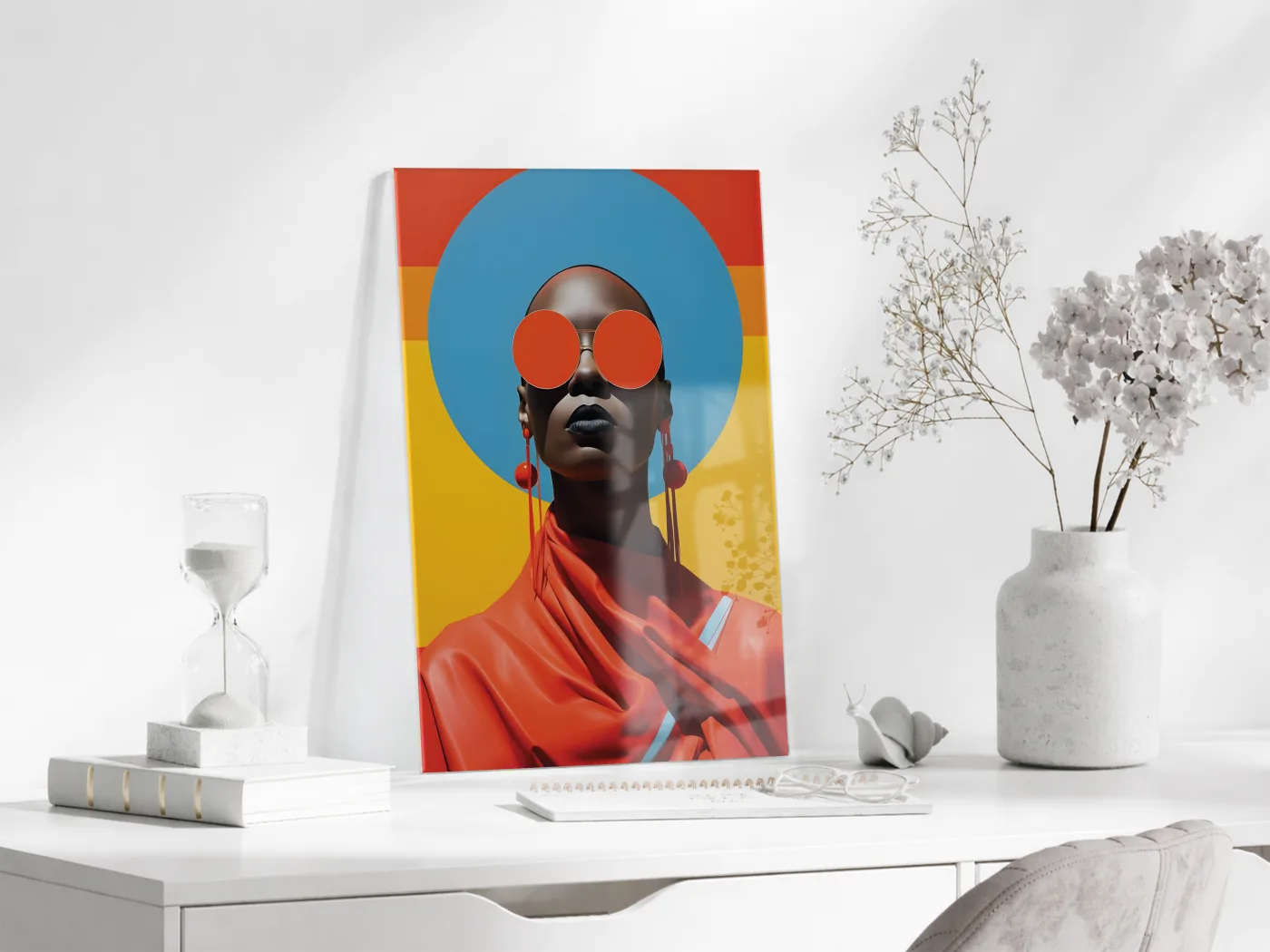Modern Pop Art Kadın Portresi Cam Tablo – Cesur Renkler ve Minimal Tasarım Duvar Sanatı - Peony030 — görsel 3