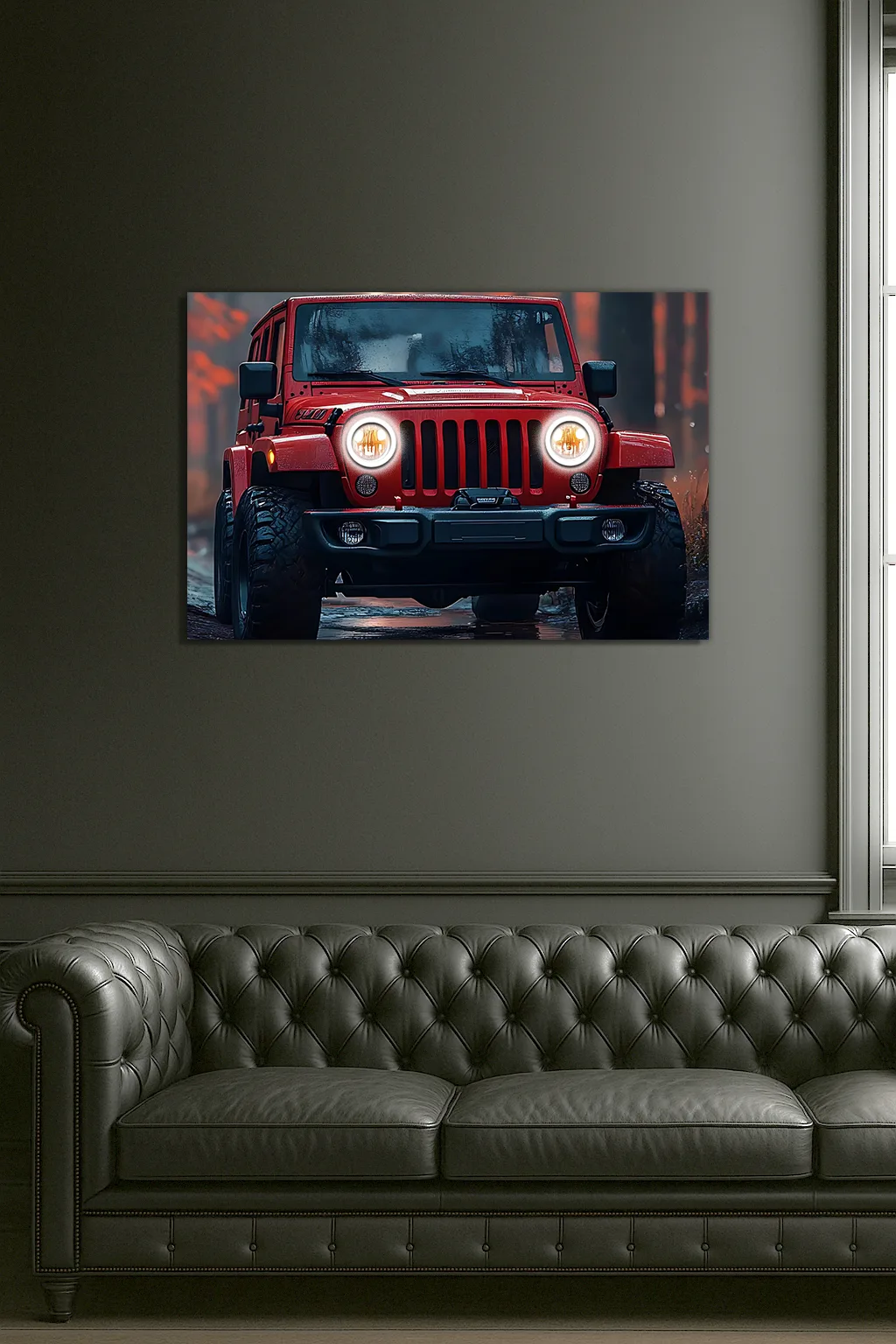 Kırmızı Jeep Tarzı UV Baskı Neon Duvar Dekoru | Pleksi Işıklı Araba Tablo | Gamer Room ve Ofis Dekoru — görsel 7