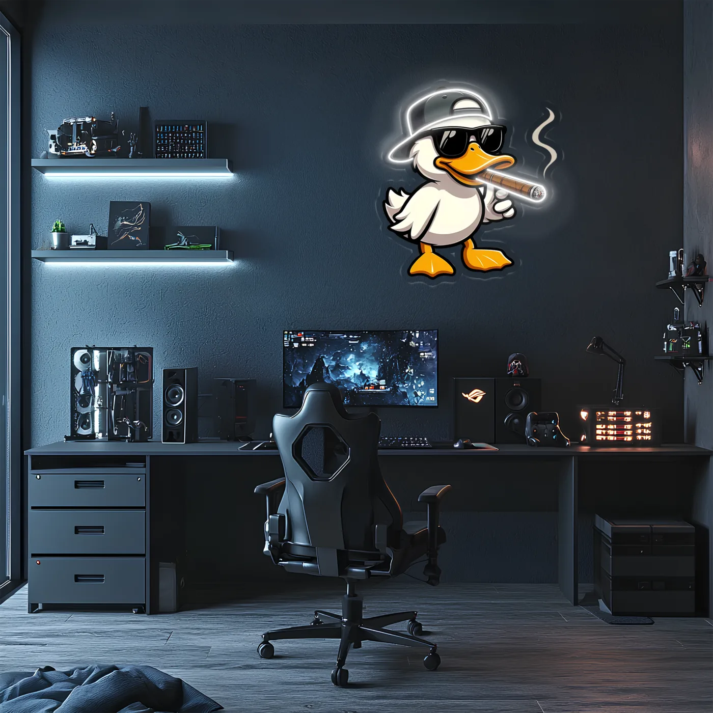 Cool Duck Neon Duvar Dekoru | Eğlenceli Karikatür Işıklı Tablo | UV Baskı Pleksi Neon | Genç ve Gamer Oda Dekoru — görsel 3