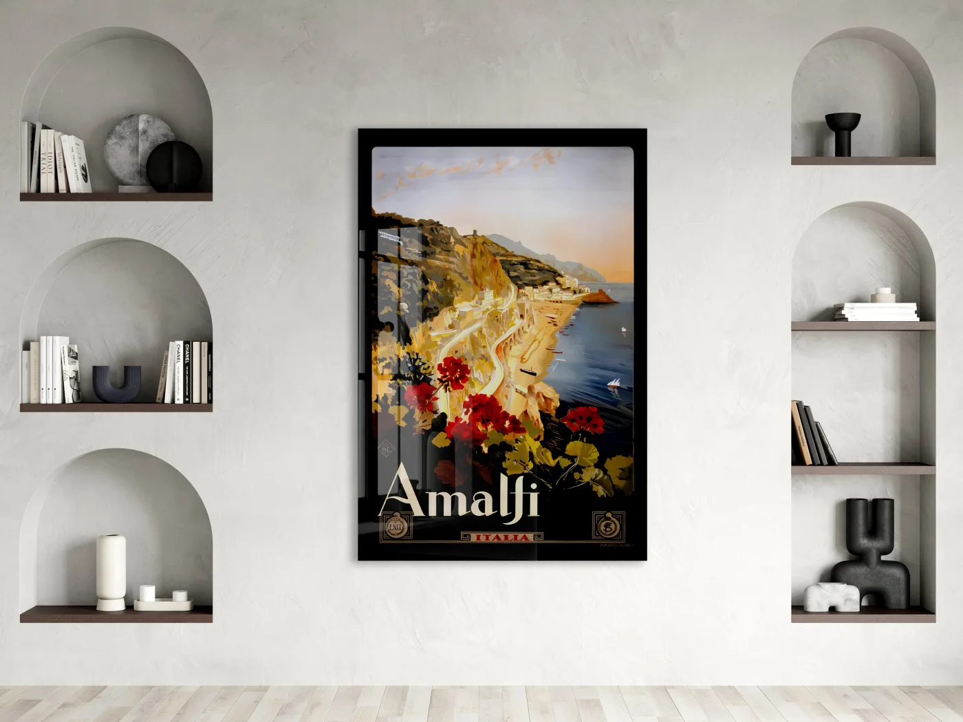 Amalfi Vintage Cam Tablo | İtalya Sahil Posteri UV Baskılı Temperli Cam Duvar Dekoru - Peony155 — görsel 2