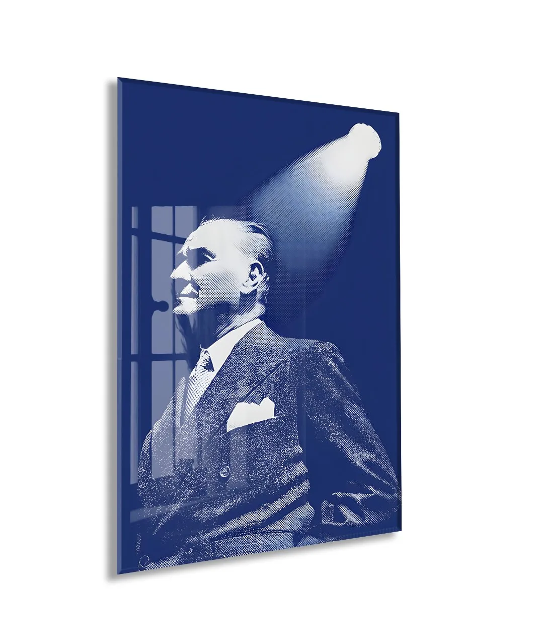 Atatürk Portre Temperli Cam Tablo – Lacivert Modern Tasarım-PeonyAta1339 — görsel 1