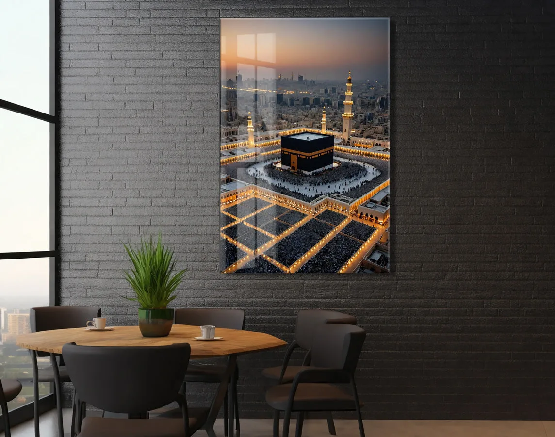 Kâbe ve Mescid-i Haram’da Akşam Vakti – Tavaf Anı Cam Tablo - PeonyDini129 — görsel 6