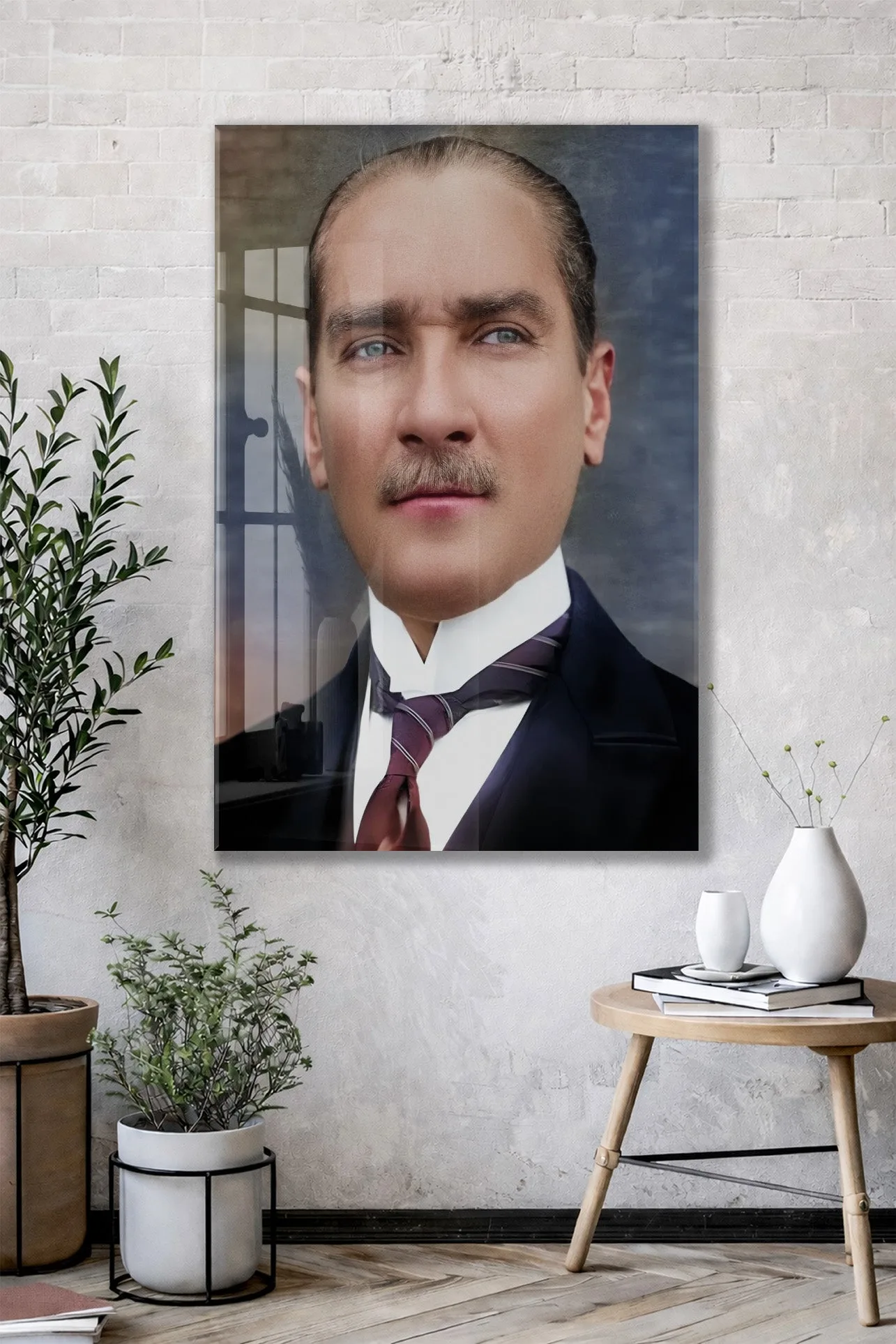 Atatürk Cam Tablo – Zamansız ve Asil Portre, 4 mm Temperli Cam Üzerine Modern Duvar Dekoru -PeonyAta1030 — görsel 2