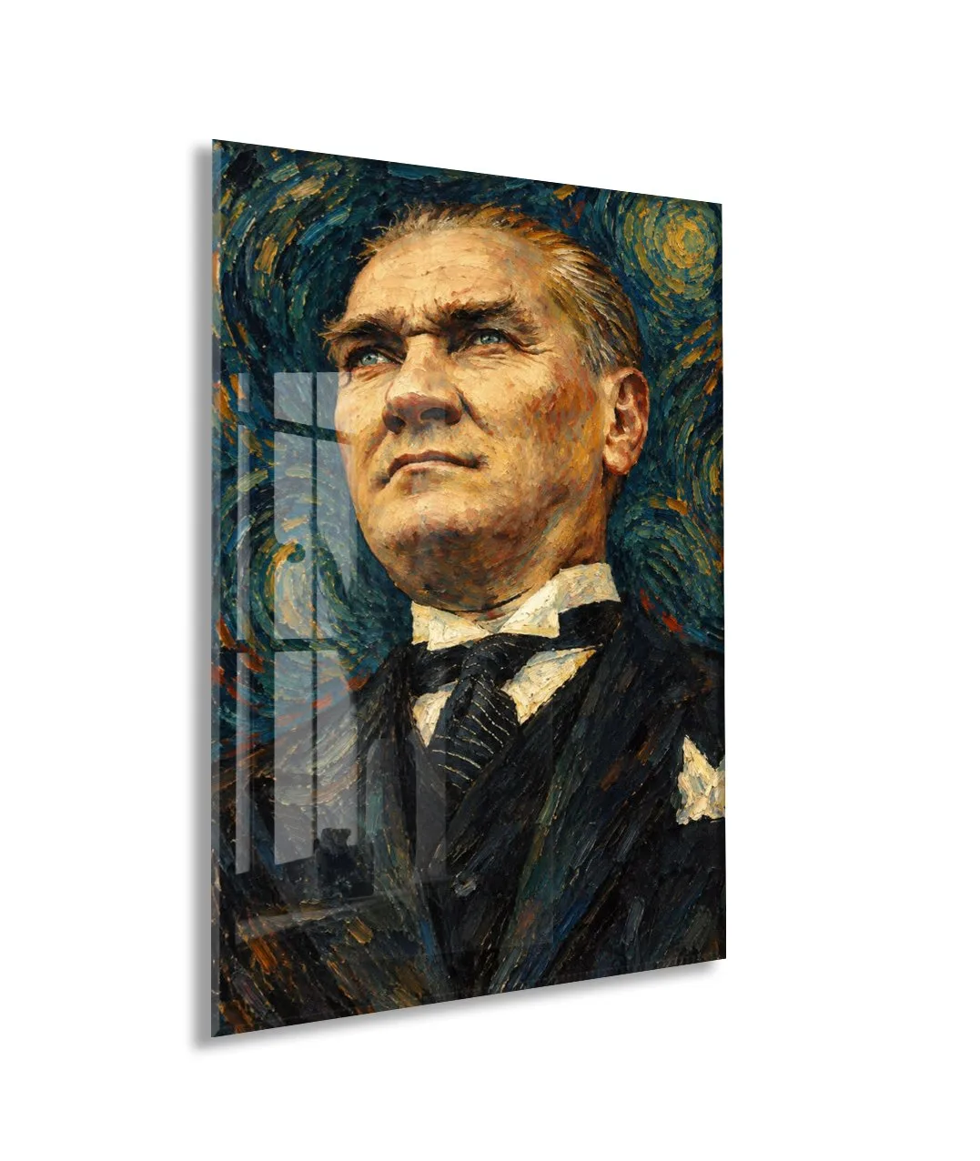 Yağlı Boya Görünümlü Atatürk Cam Tablo – Sanatsal Mustafa Kemal Atatürk Portresi-PeonyAta1346 — görsel 1