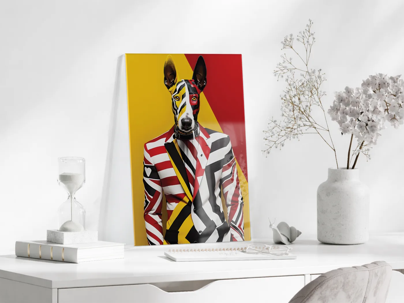 Modern Pop Art Köpek Portresi Cam Tablo – Renkli ve Şık Sanatsal UV Baskılı Temperli Cam Duvar Tablosu - Peony012 — görsel 3