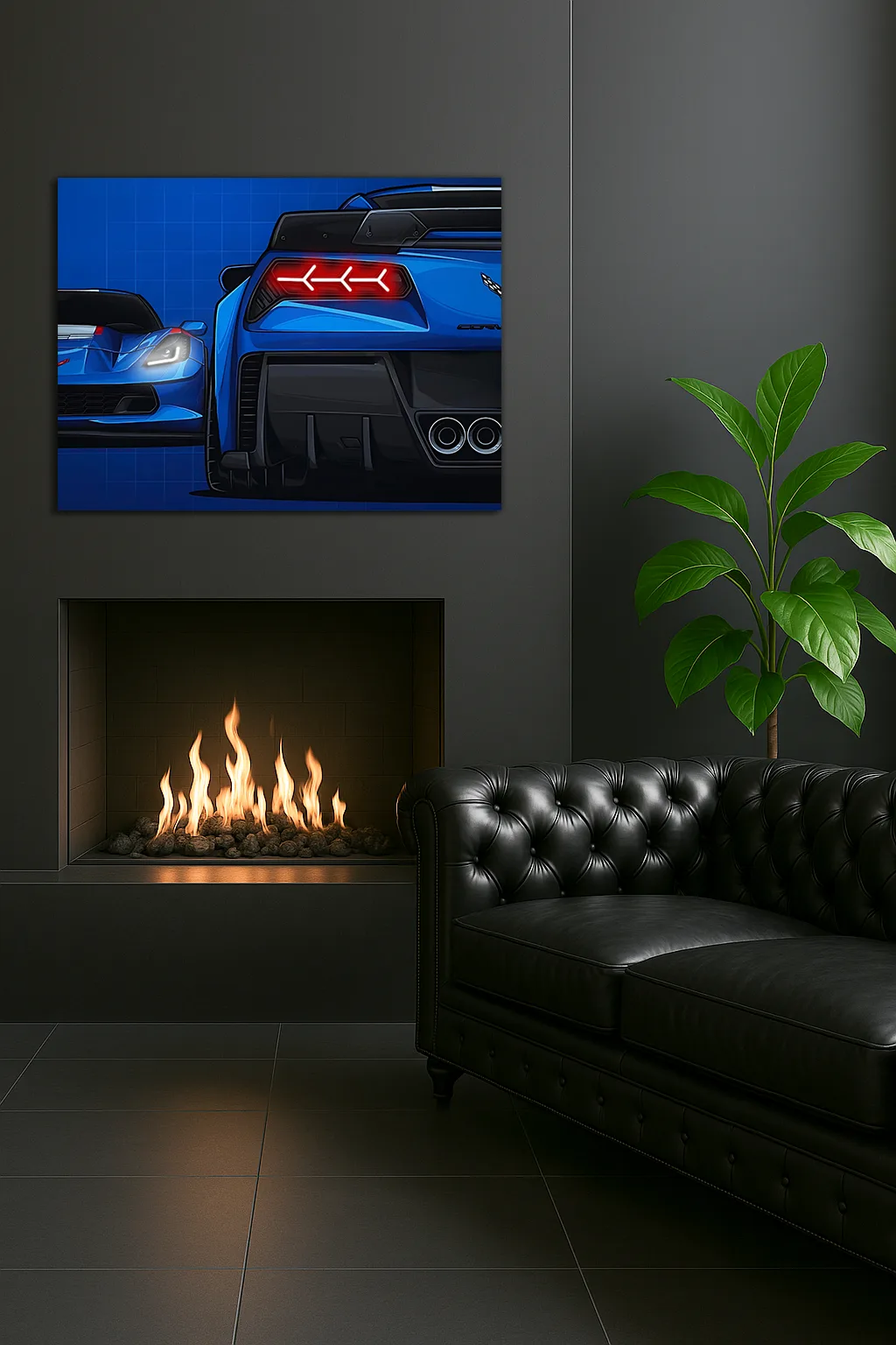 Mavi Corvette Tarzı UV Baskı Neon Duvar Dekoru | Pleksi Işıklı Süper Araba Tablo | Modern Ev ve Ofis Dekoru — görsel 2