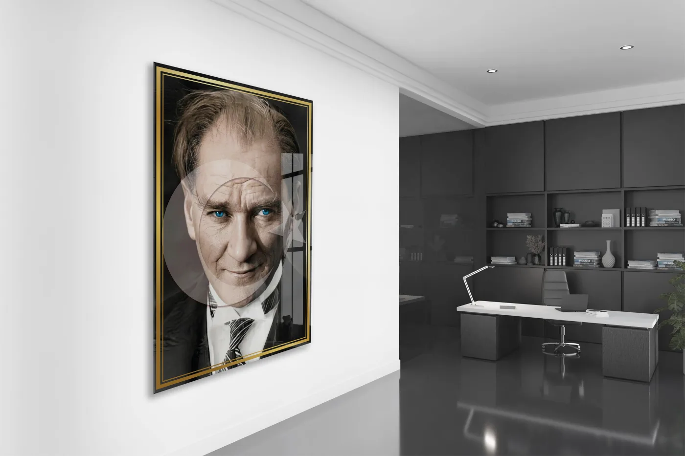 Mavi Gözlü Mustafa Kemal Atatürk Cam Tablo | 4 mm Temperli UV Baskılı Premium Duvar Dekoru -PeonyAta1305 — görsel 4