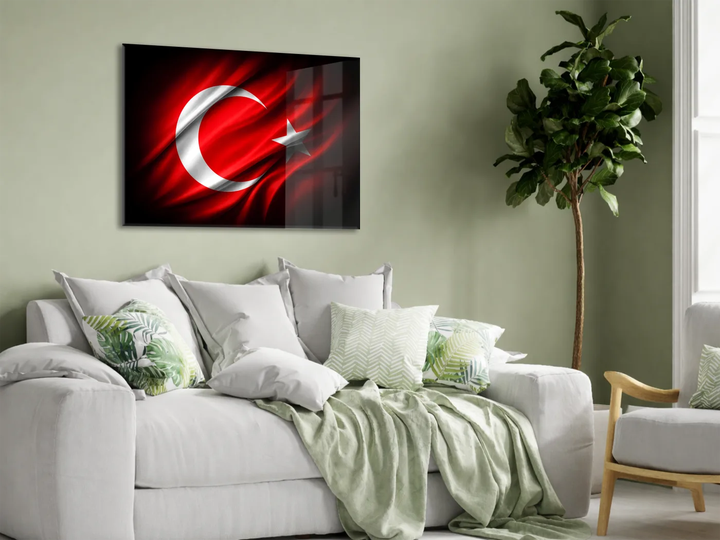 Dalgalanan Türk Bayrağı Cam Tablo | 4 mm Temperli UV Baskılı Premium Modern Duvar Dekoru -PeonyAta1315 — görsel 3