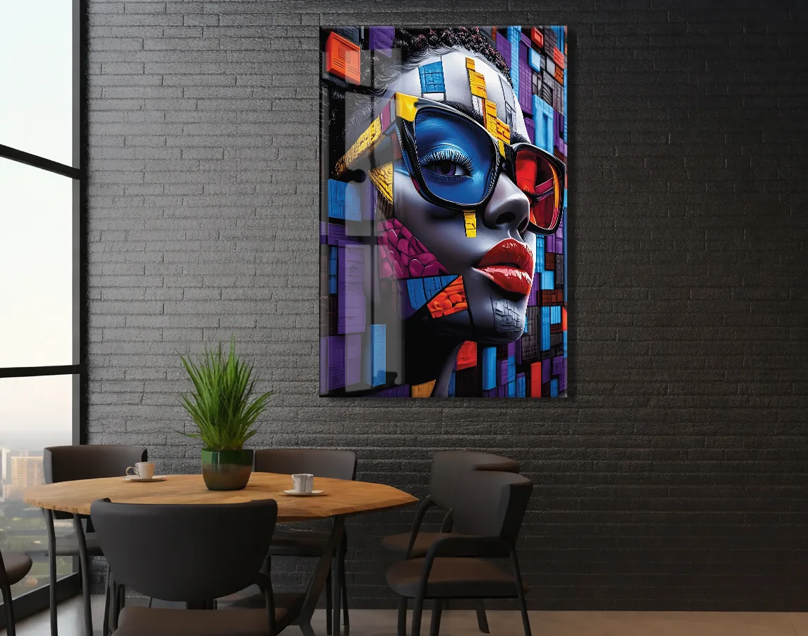 Geometrik Portre Soyut Cam Tablo – Modern Pop Art Stilinde UV Baskılı Temperli Cam Duvar Tablosu - Peony028 — görsel 7